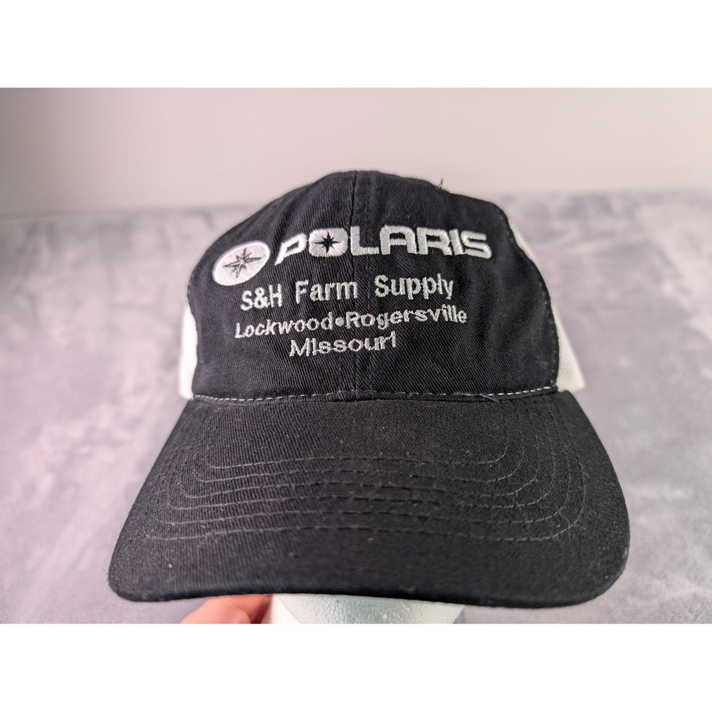 Polaris S&H Farm Supply Trucker Hat Black White Mesh Snapback Cap Missouri